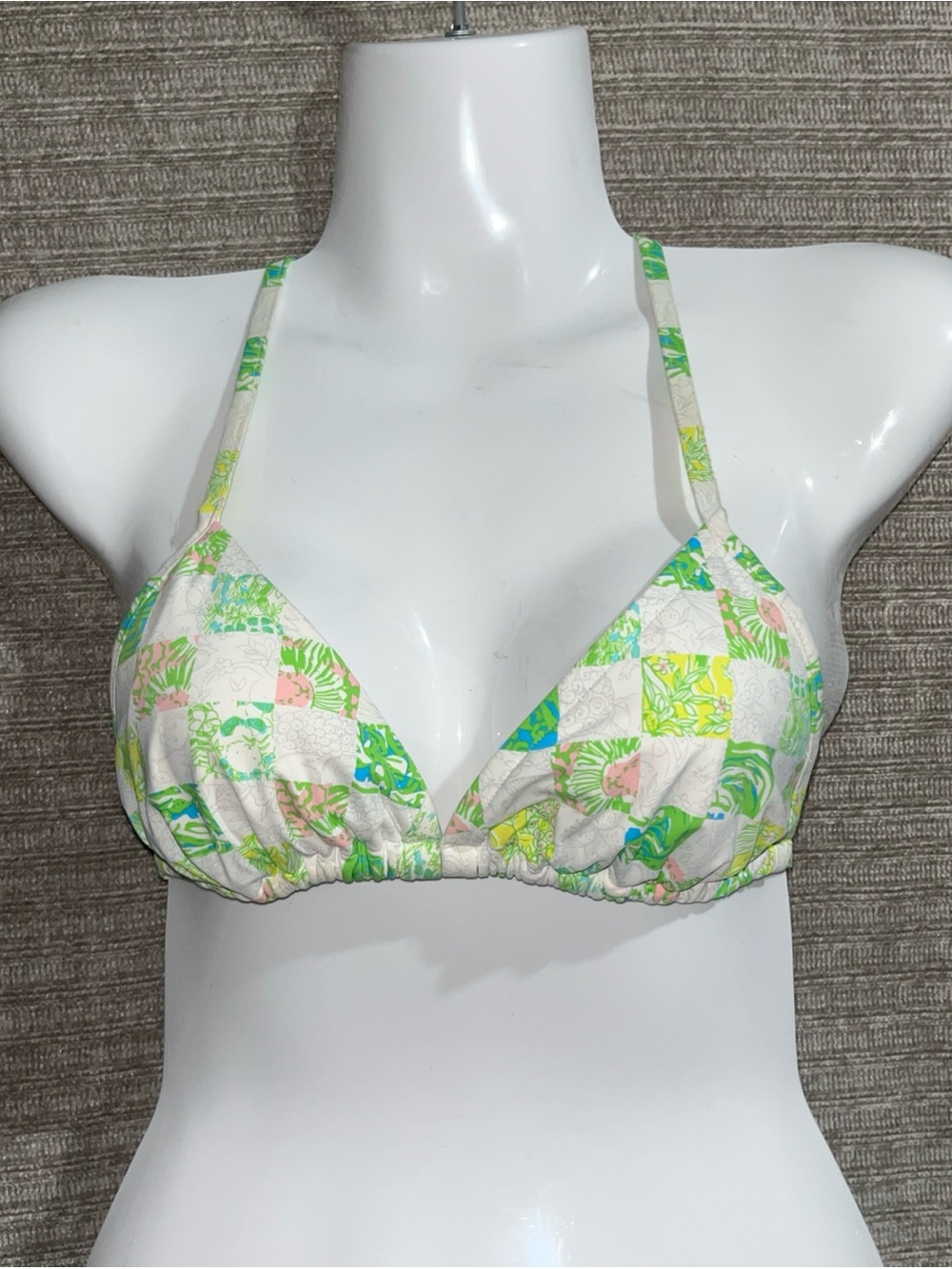 Lilly Pulitzer String Bikini Swim Tassel Green White Triangle Top women’s S